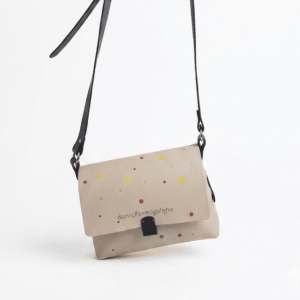 Bolso de Hombro Beige con Topos de Colores en Piel Artesanal
