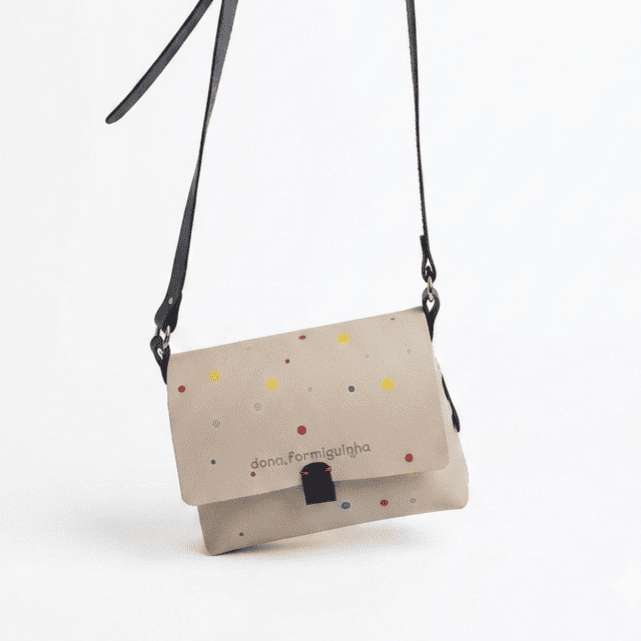Bolso de Hombro Beige con Topos de Colores en Piel Artesanal
