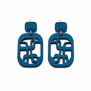 pendientes geométricos azules de cuero