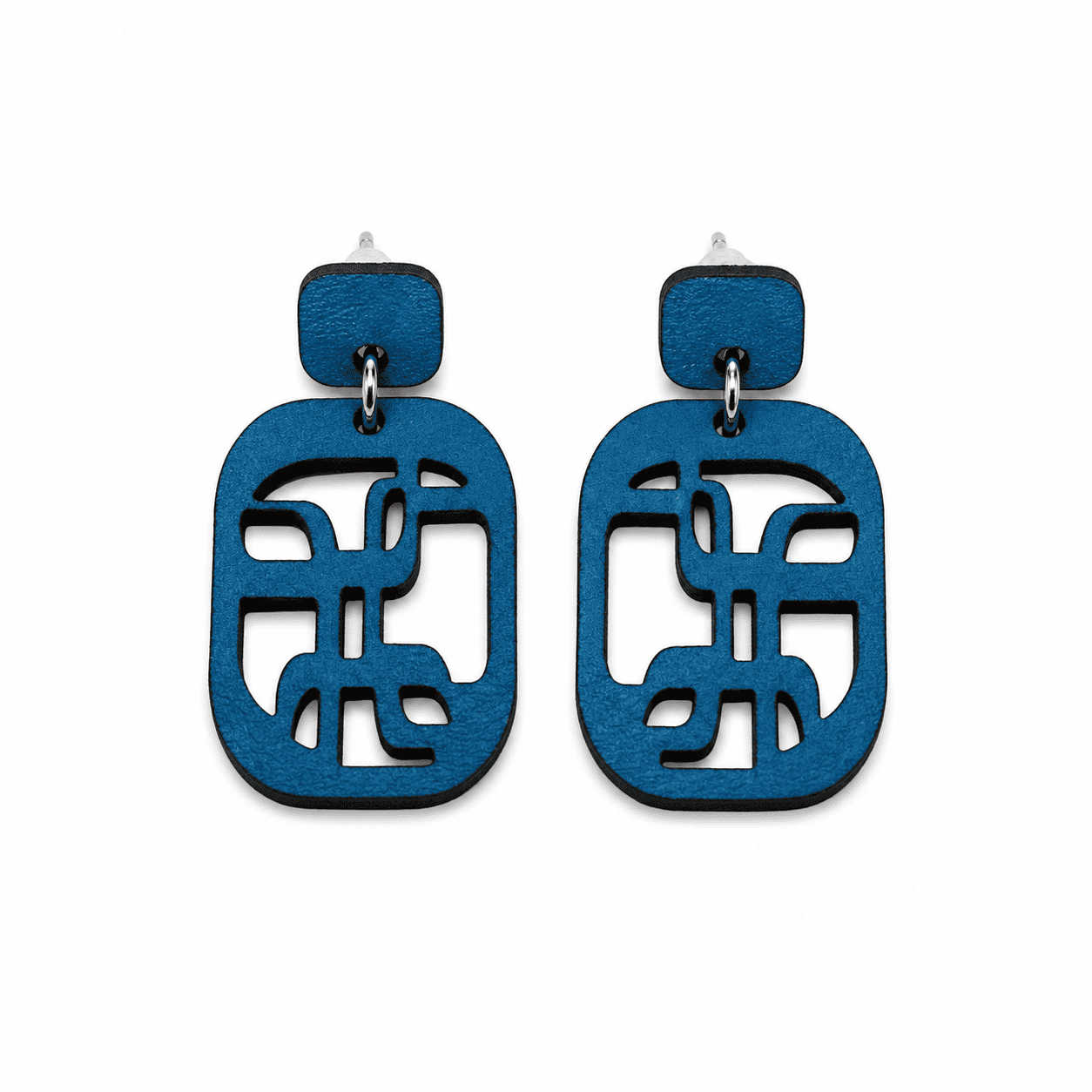 pendientes geométricos azules de cuero