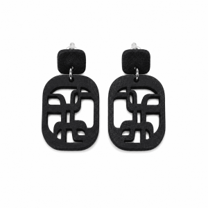Pendientes Geométricos Negros de Cuero Artesanal
