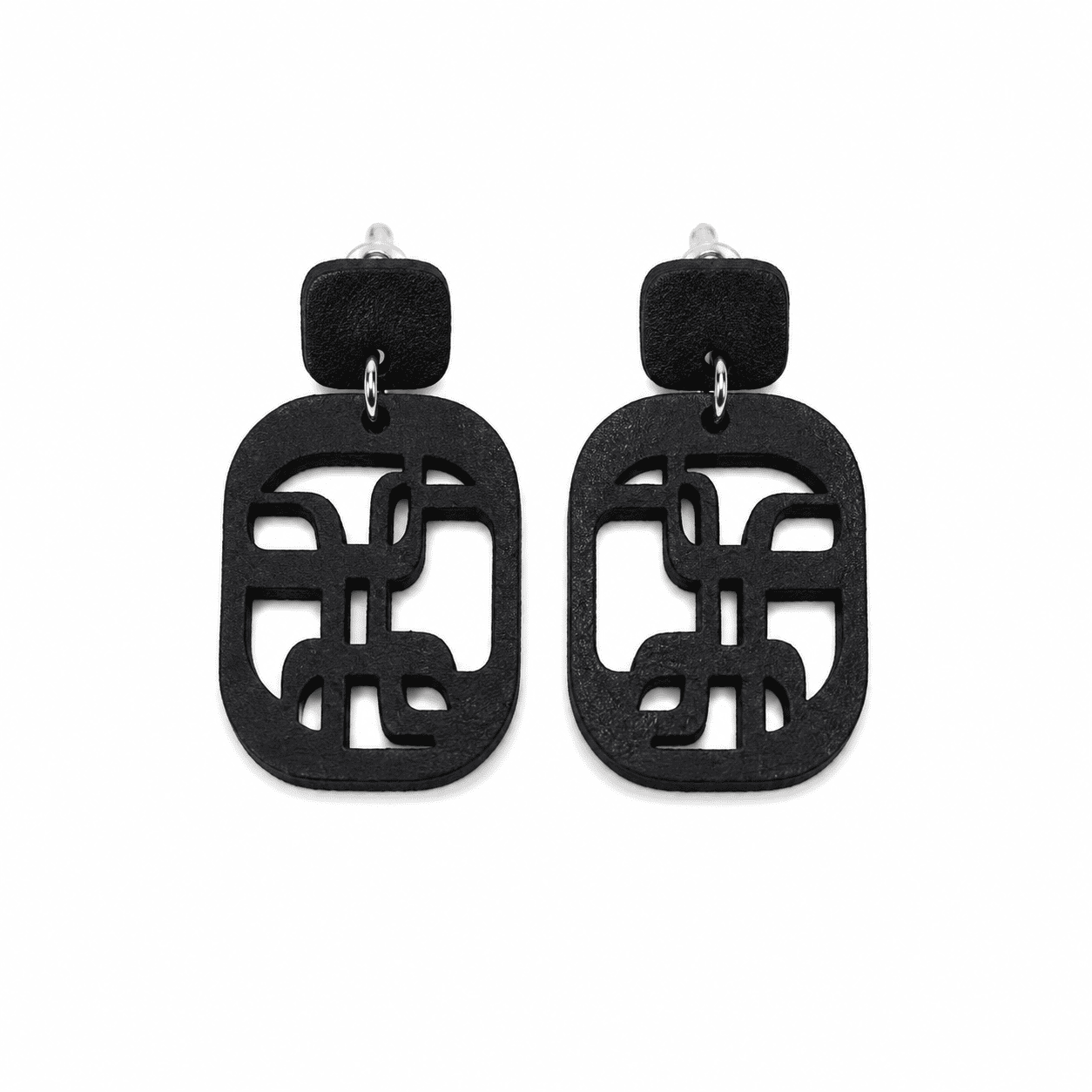 Pendientes Geométricos Negros de Cuero Artesanal