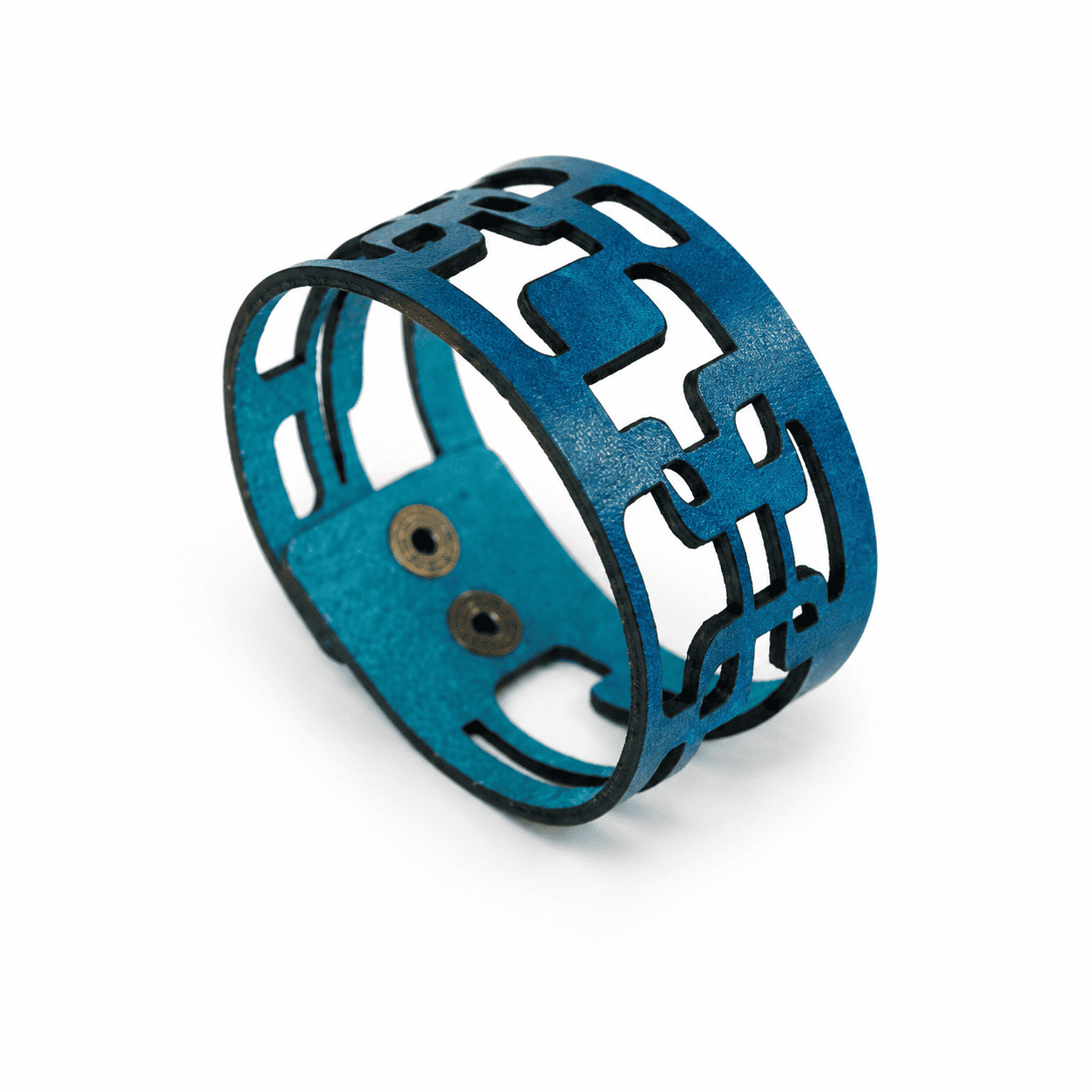 pulsera geométrica azul de cuero