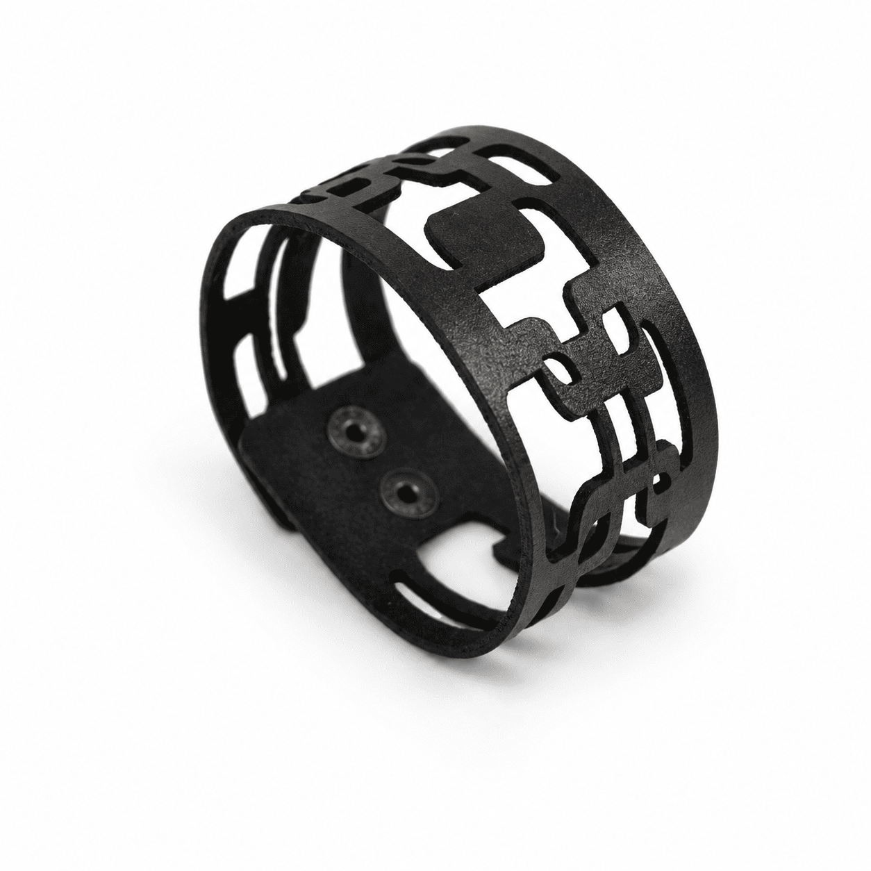 pulsera geométrica negra de cuero Pulsera Geométrica Negra de Cuero Artesanal